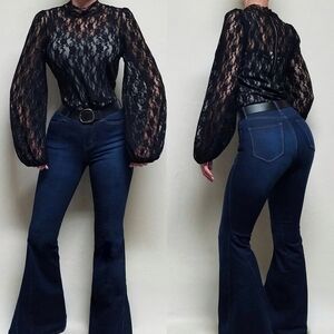 Retro Y2K Laundry by Shelli Segal Black Lace Flounce Sleeve Grey Camisole Set M